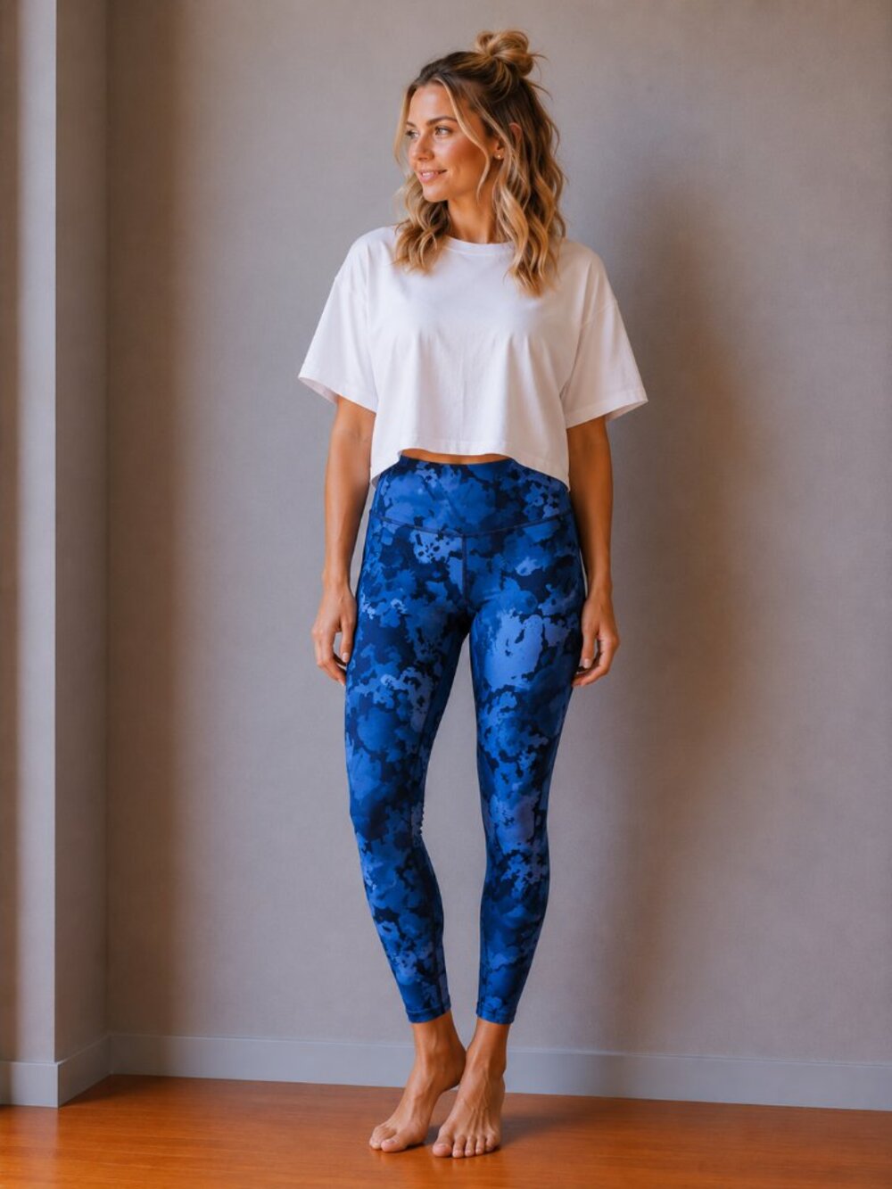 Fabletics Blue Camouflage High-Waist Leggings